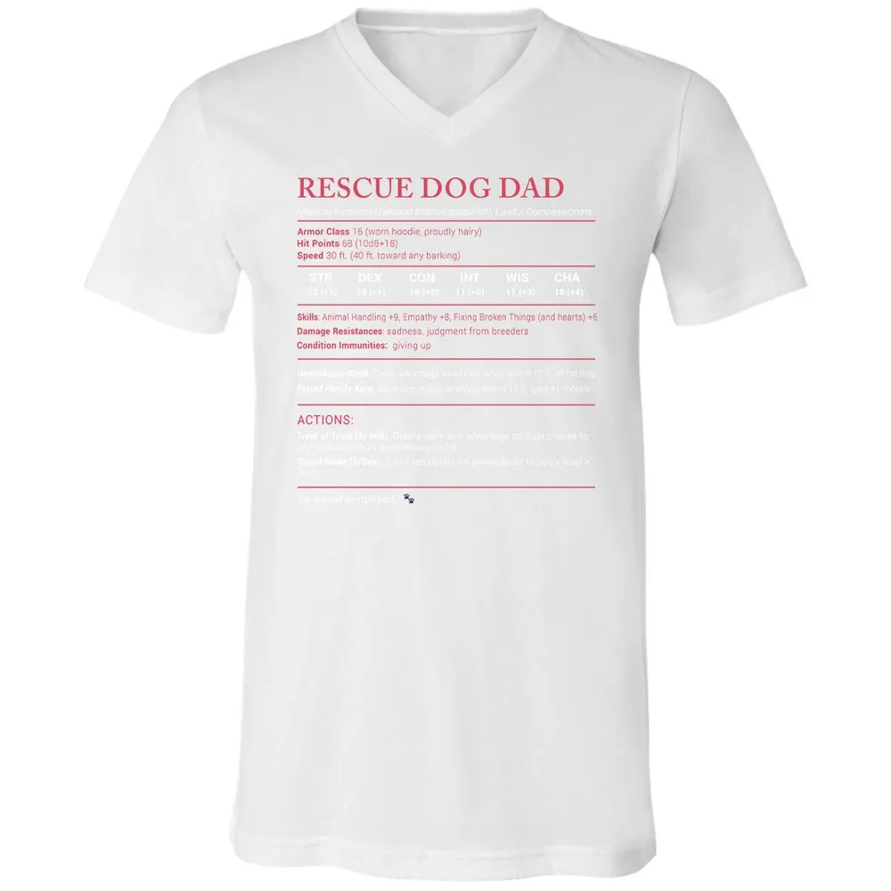 Rescue Dog Dad Stats Unisex V-Neck T-Shirt - White - 5