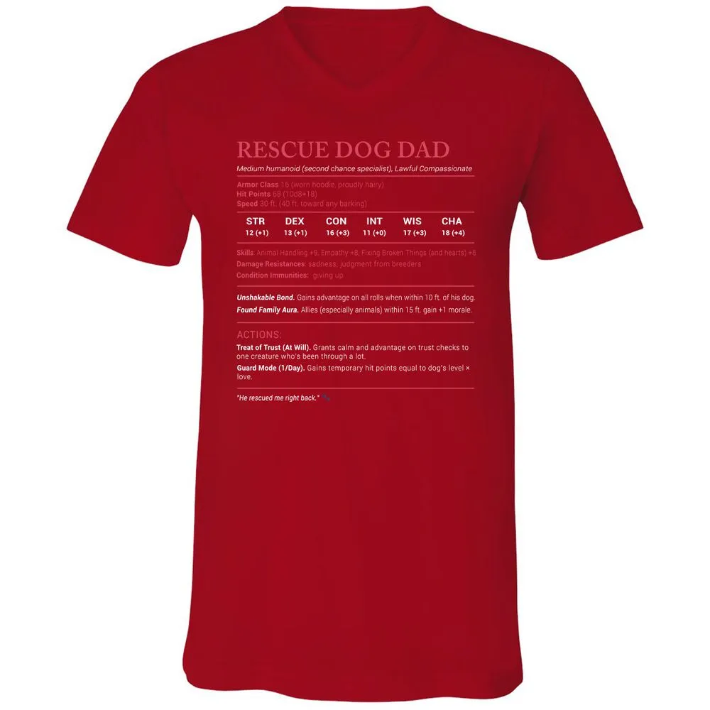 Rescue Dog Dad Stats Unisex V-Neck T-Shirt - Red - 3