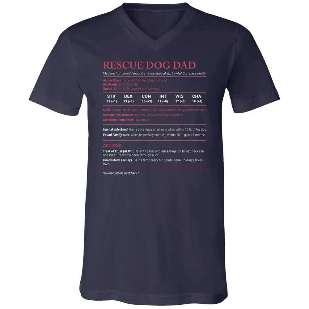 Rescue Dog Dad Stats Unisex V-Neck T-Shirt - Navy - 2