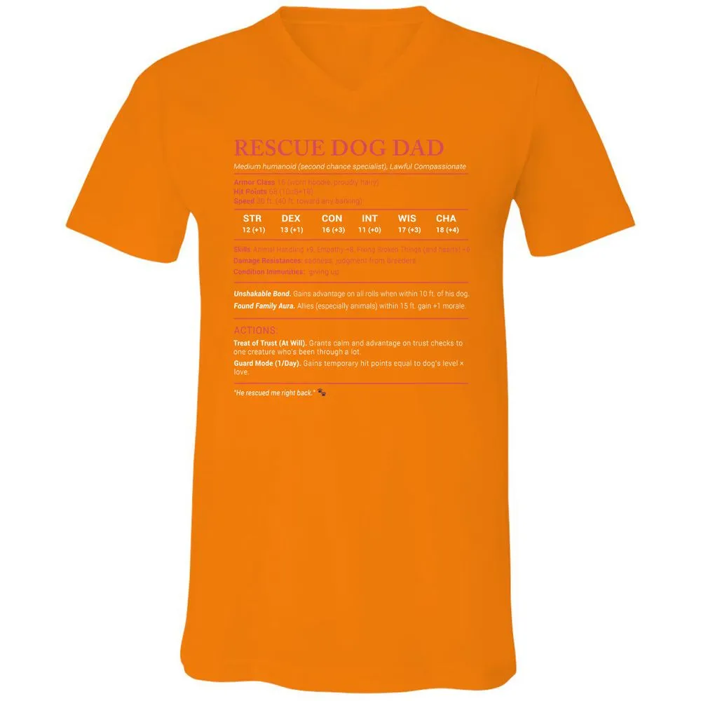 Rescue Dog Dad Stats Unisex V-Neck T-Shirt - Orange - 11