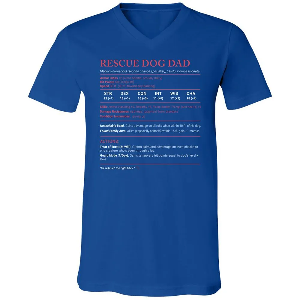Rescue Dog Dad Stats Unisex V-Neck T-Shirt - True Royal - 4