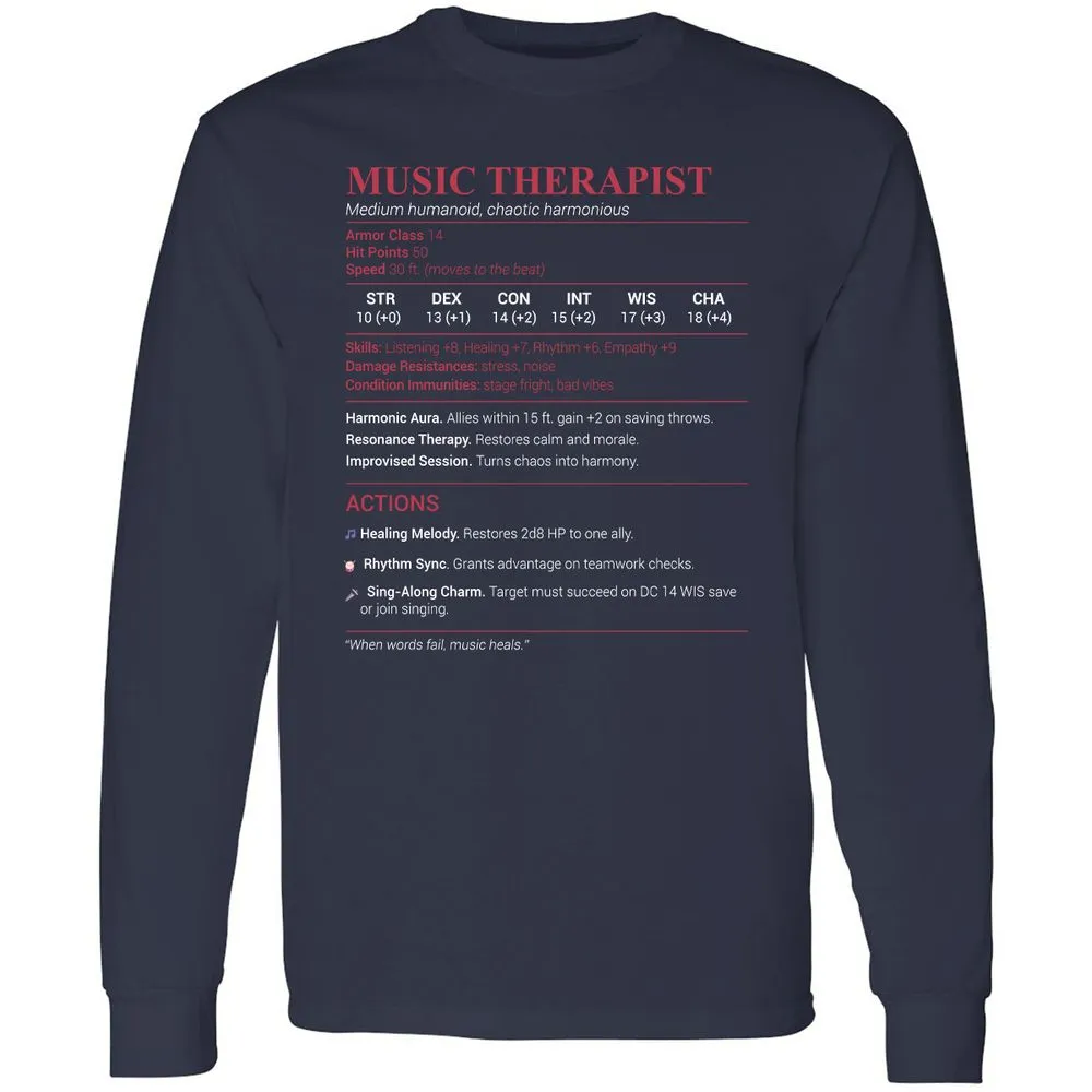 Music Therapist Long Sleeve T-Shirt - Navy - 2