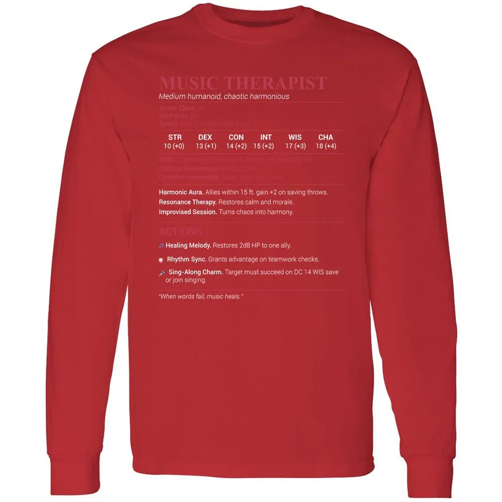 Music Therapist Long Sleeve T-Shirt - Red - 14