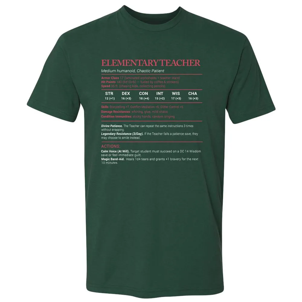 Elementary Teacher Stats Premium Unisex T-Shirt - Forest Green - 13