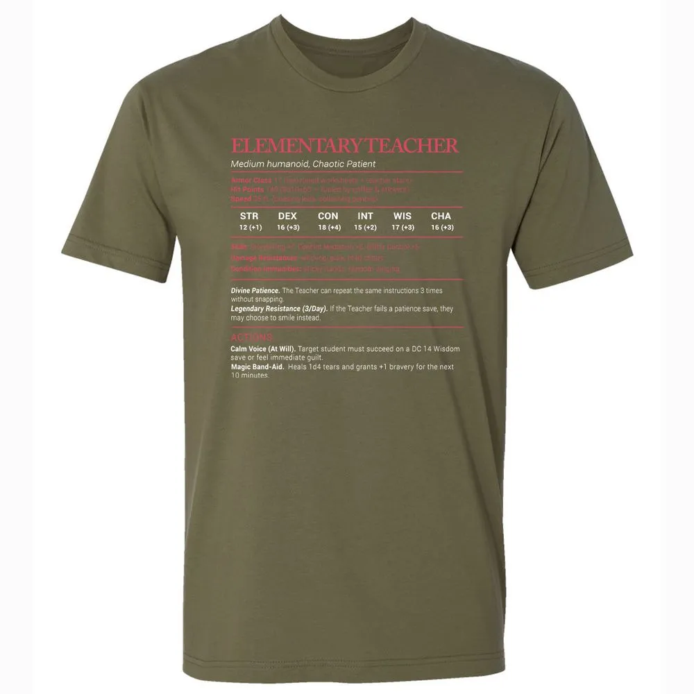 Elementary Teacher Stats Premium Unisex T-Shirt - Military Green - 5