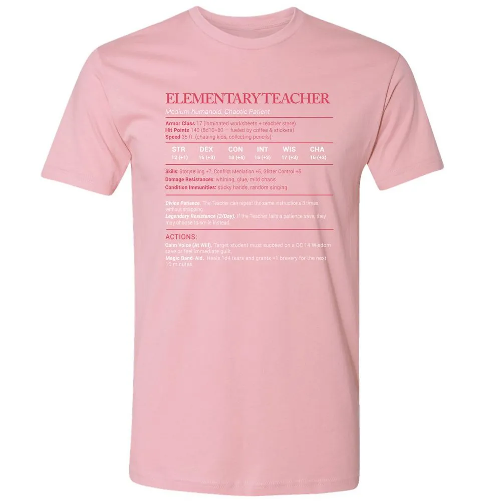 Elementary Teacher Stats Premium Unisex T-Shirt - Light Pink - 3