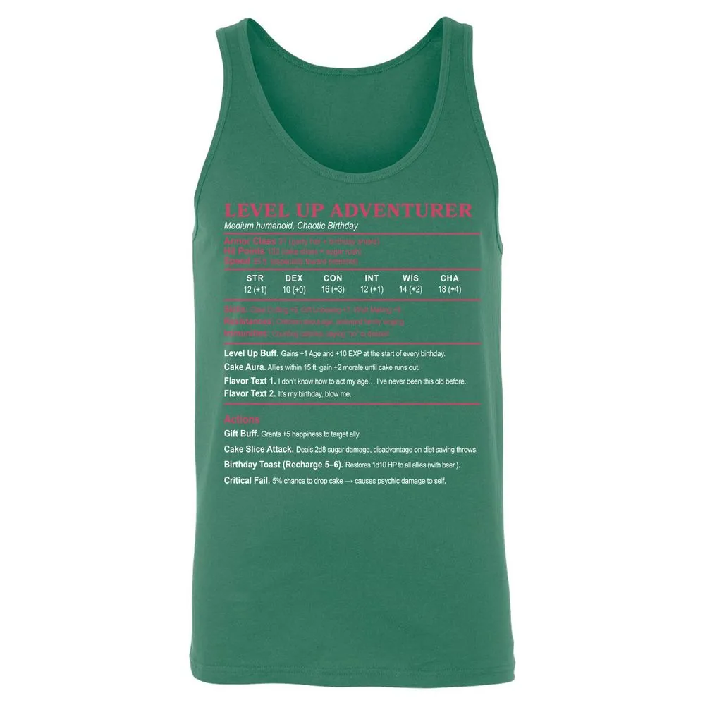 Level Up Adventurer Unisex Jersey Tank - Kelly - 9
