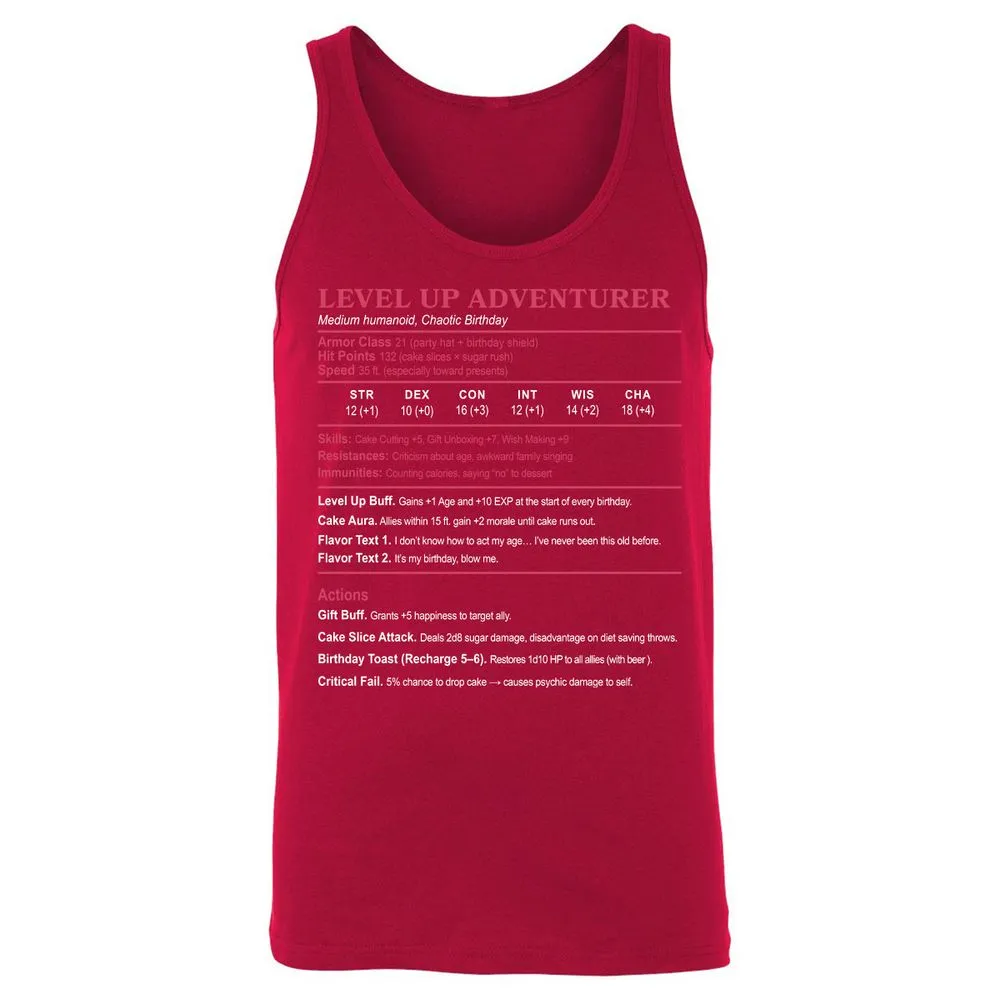 Level Up Adventurer Unisex Jersey Tank - Red - 11