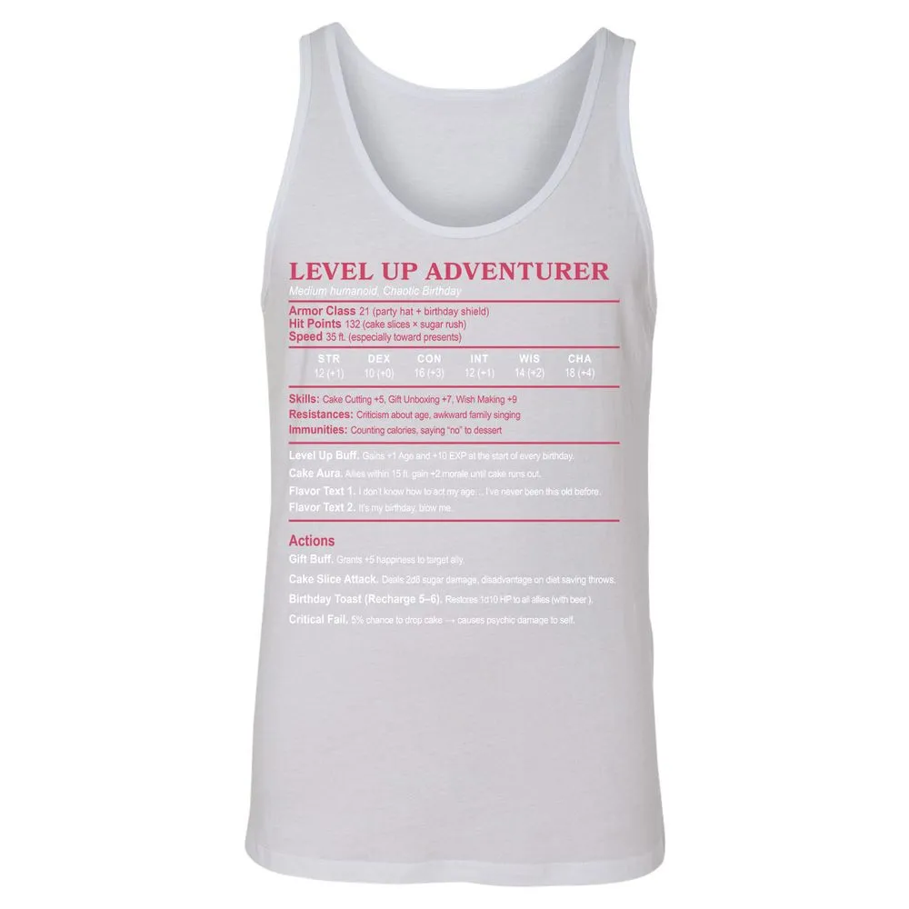 Level Up Adventurer Unisex Jersey Tank - White - 14