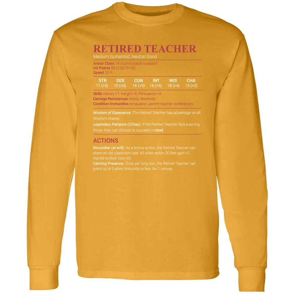 Retired Teacher Long Sleeve T-Shirt - Gold - 9