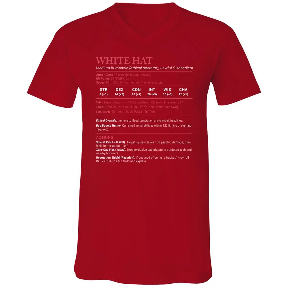 White Hat Stats Unisex V-Neck T-Shirt - Red - 3