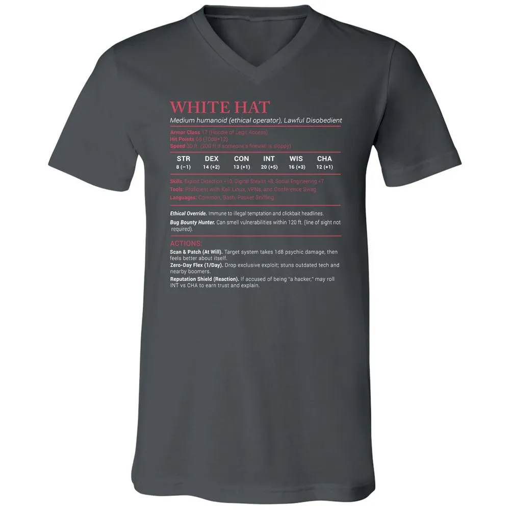 White Hat Stats Unisex V-Neck T-Shirt - Asphalt - 12