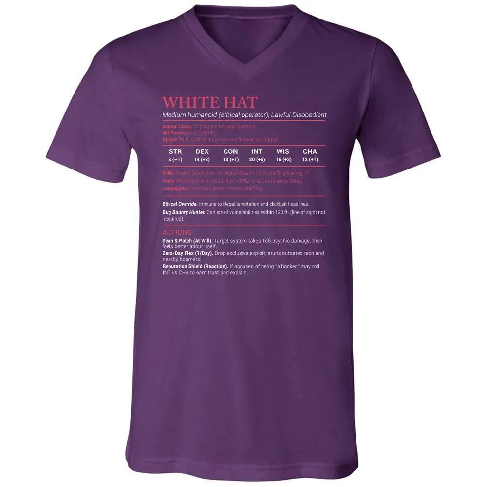 White Hat Stats Unisex V-Neck T-Shirt - Team Purple - 9