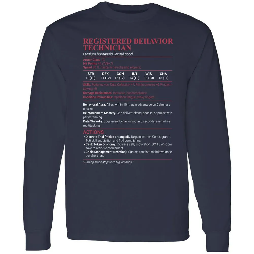 Registered Behavior Technician RBT Long Sleeve T-Shirt - Navy - 2