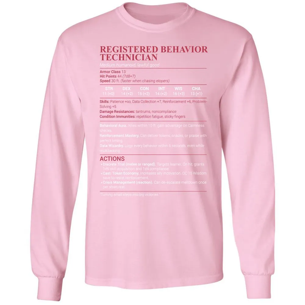 Registered Behavior Technician RBT Long Sleeve T-Shirt - Light Pink - 3