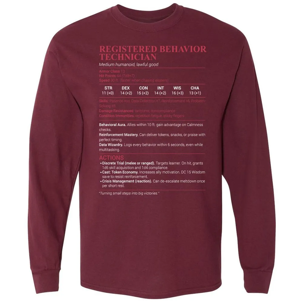 Registered Behavior Technician RBT Long Sleeve T-Shirt - Maroon - 11
