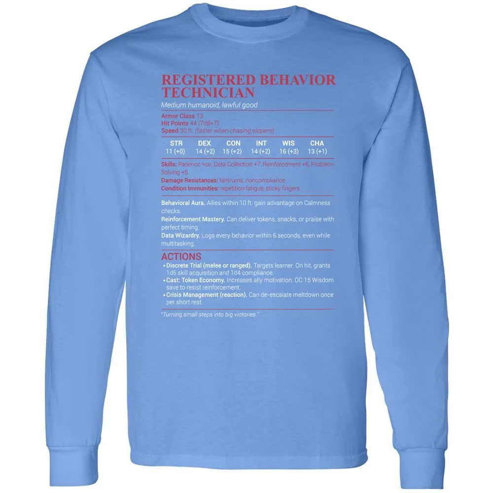 Registered Behavior Technician RBT Long Sleeve T-Shirt - Carolina Blue - 12
