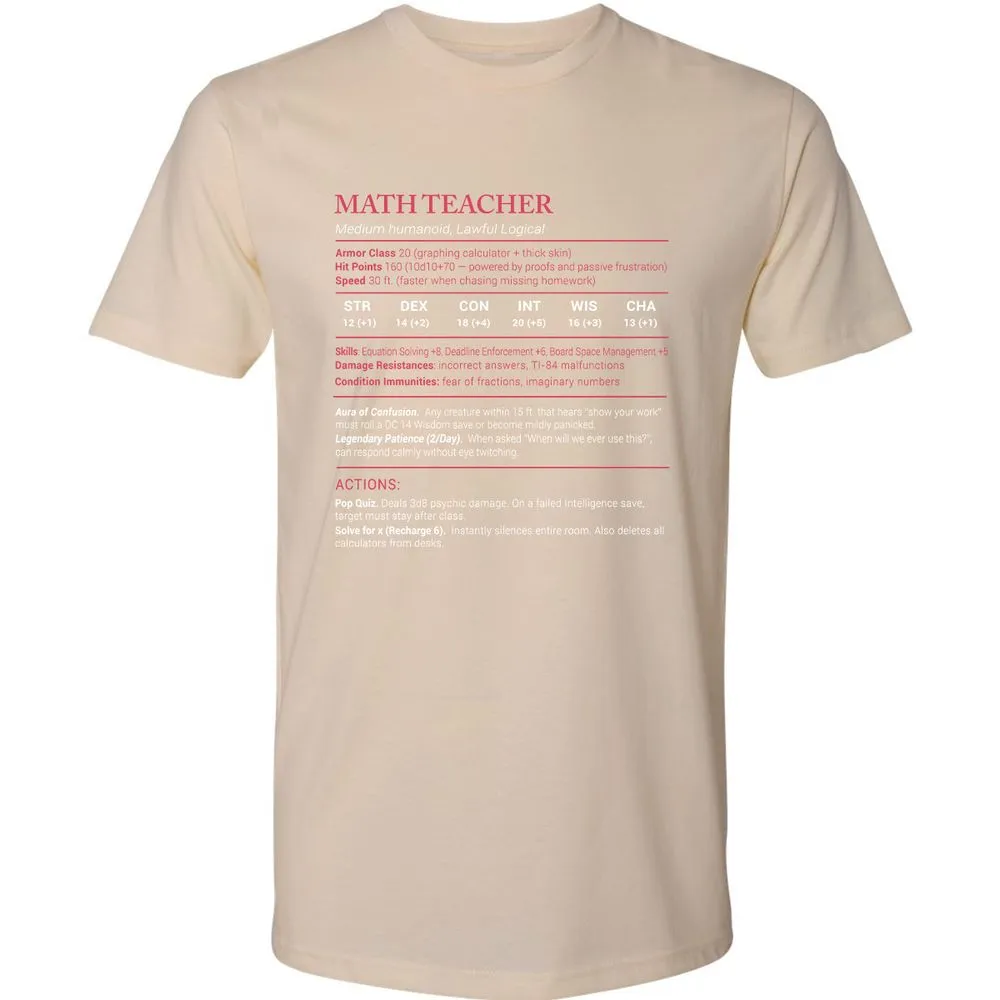 Math Teacher Stats Premium Unisex T-Shirt - Cream - 14