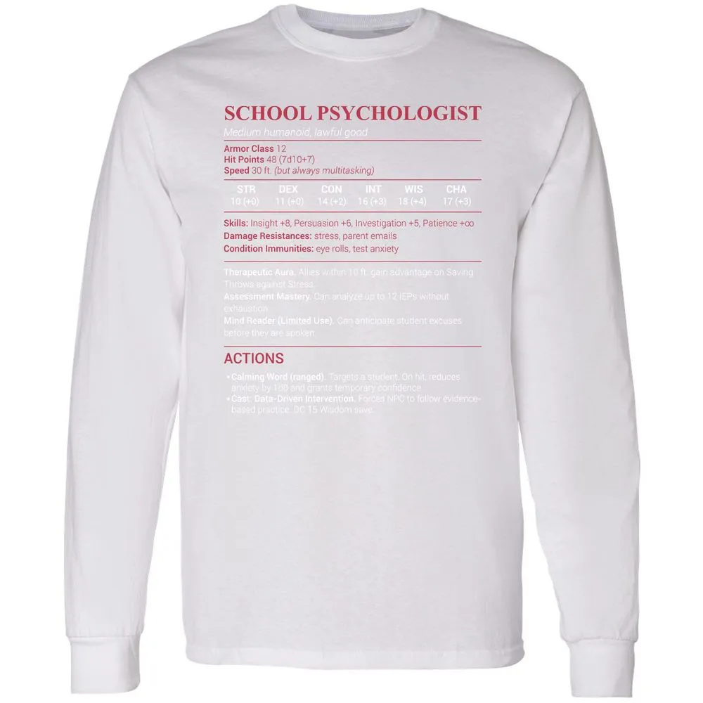 School Psychologist Long Sleeve T-Shirt - White - 5