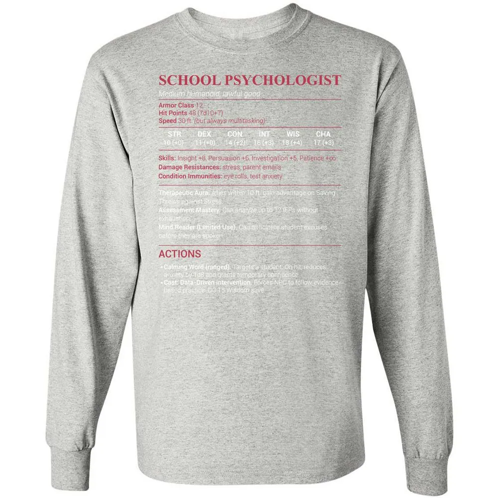 School Psychologist Long Sleeve T-Shirt - Ash - 7