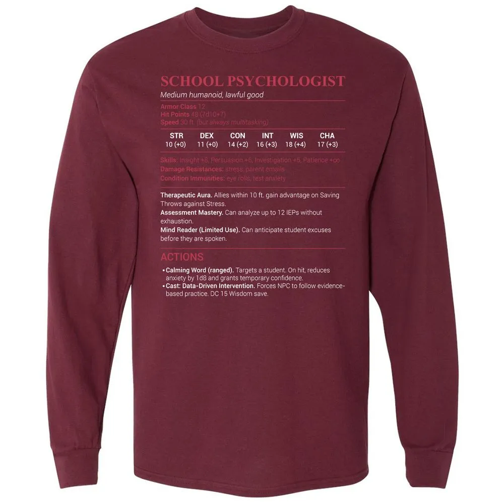 School Psychologist Long Sleeve T-Shirt - Maroon - 11