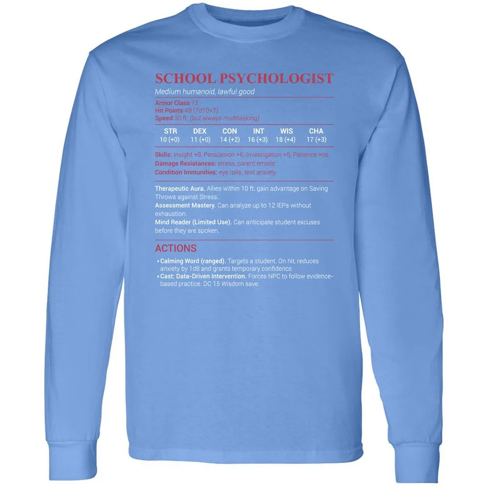 School Psychologist Long Sleeve T-Shirt - Carolina Blue - 12