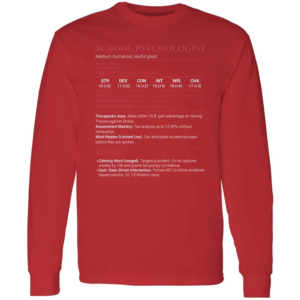 School Psychologist Long Sleeve T-Shirt - Red - 14