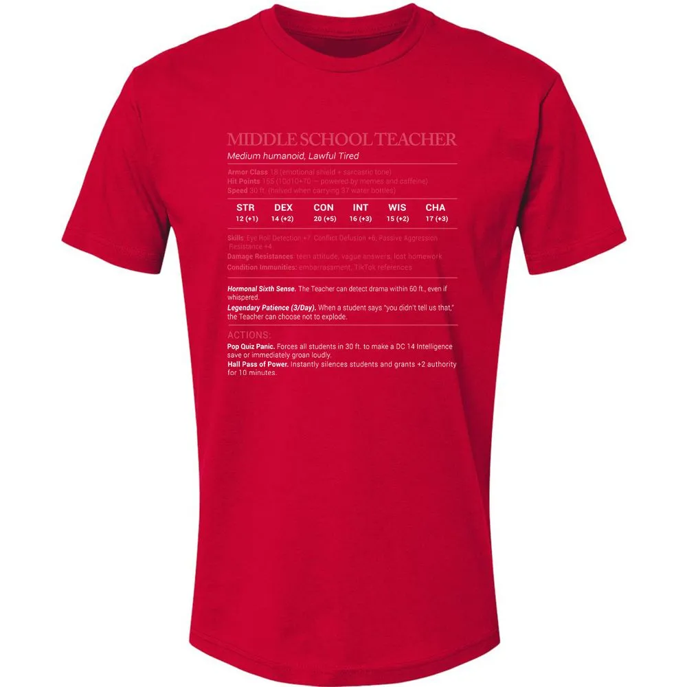 Middle School Teacher Stats Premium Unisex T-Shirt - Red - 6