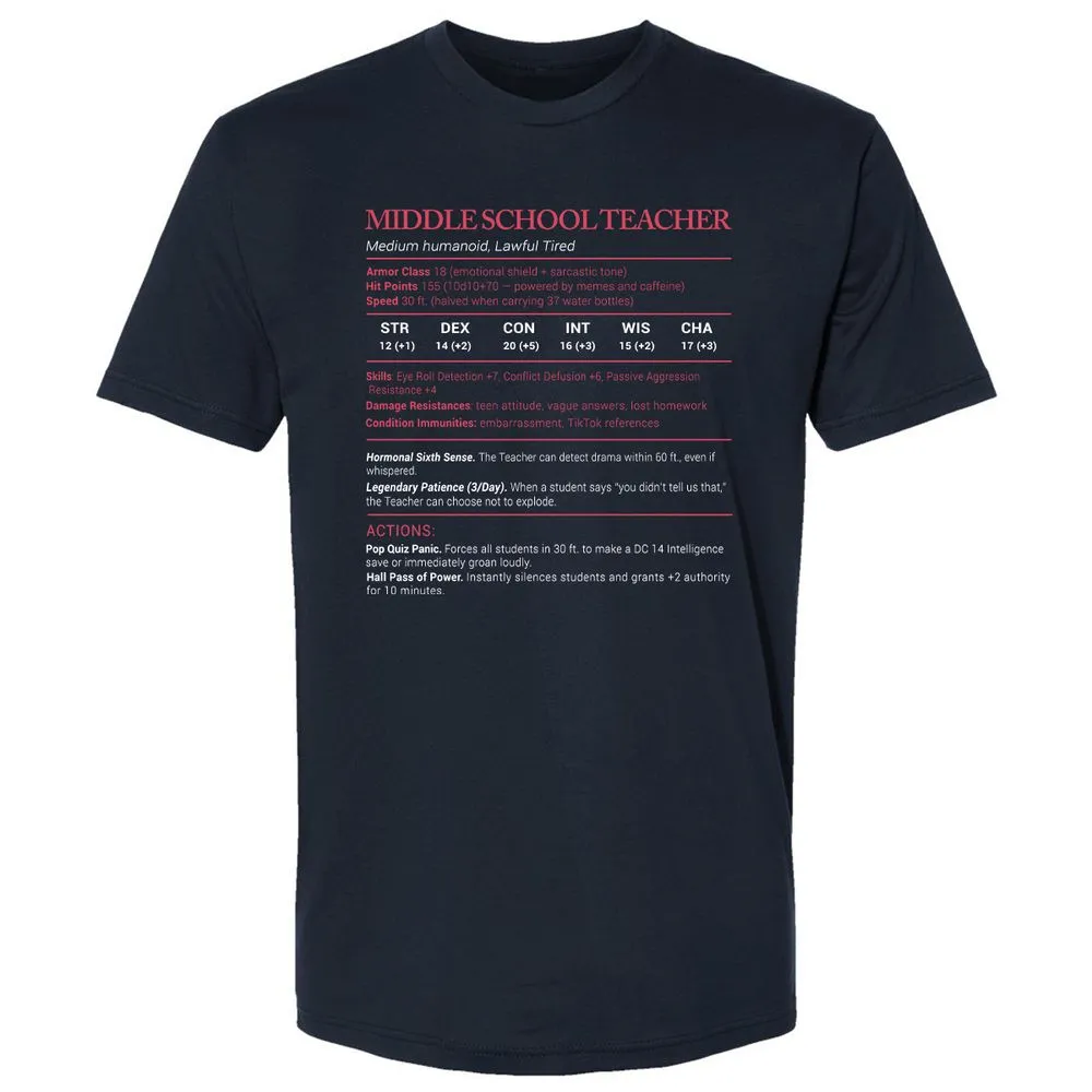 Middle School Teacher Stats Premium Unisex T-Shirt - Midnight Navy - 2