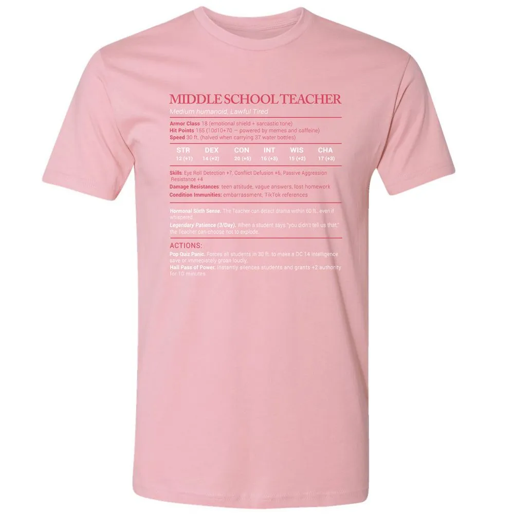 Middle School Teacher Stats Premium Unisex T-Shirt - Light Pink - 3