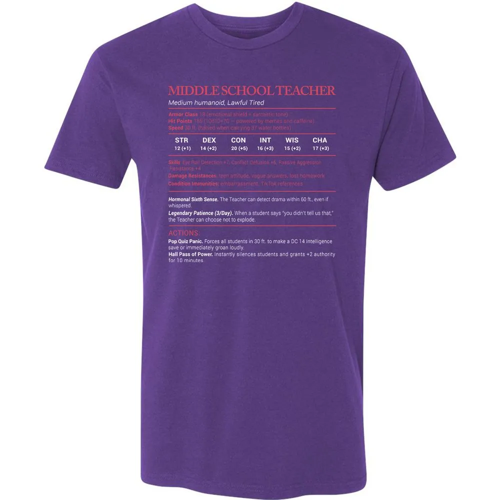 Middle School Teacher Stats Premium Unisex T-Shirt - Purple Rush - 7