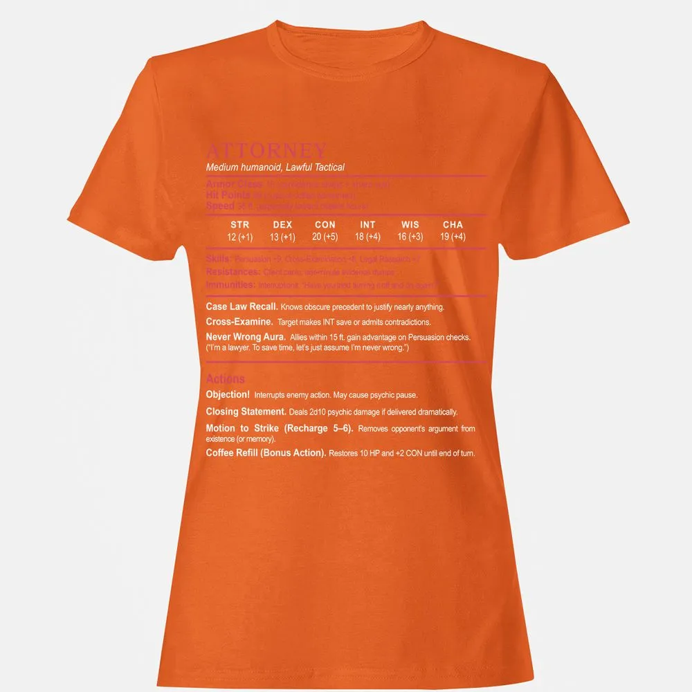 Attorney Women's T-Shirt - Orange - 11
