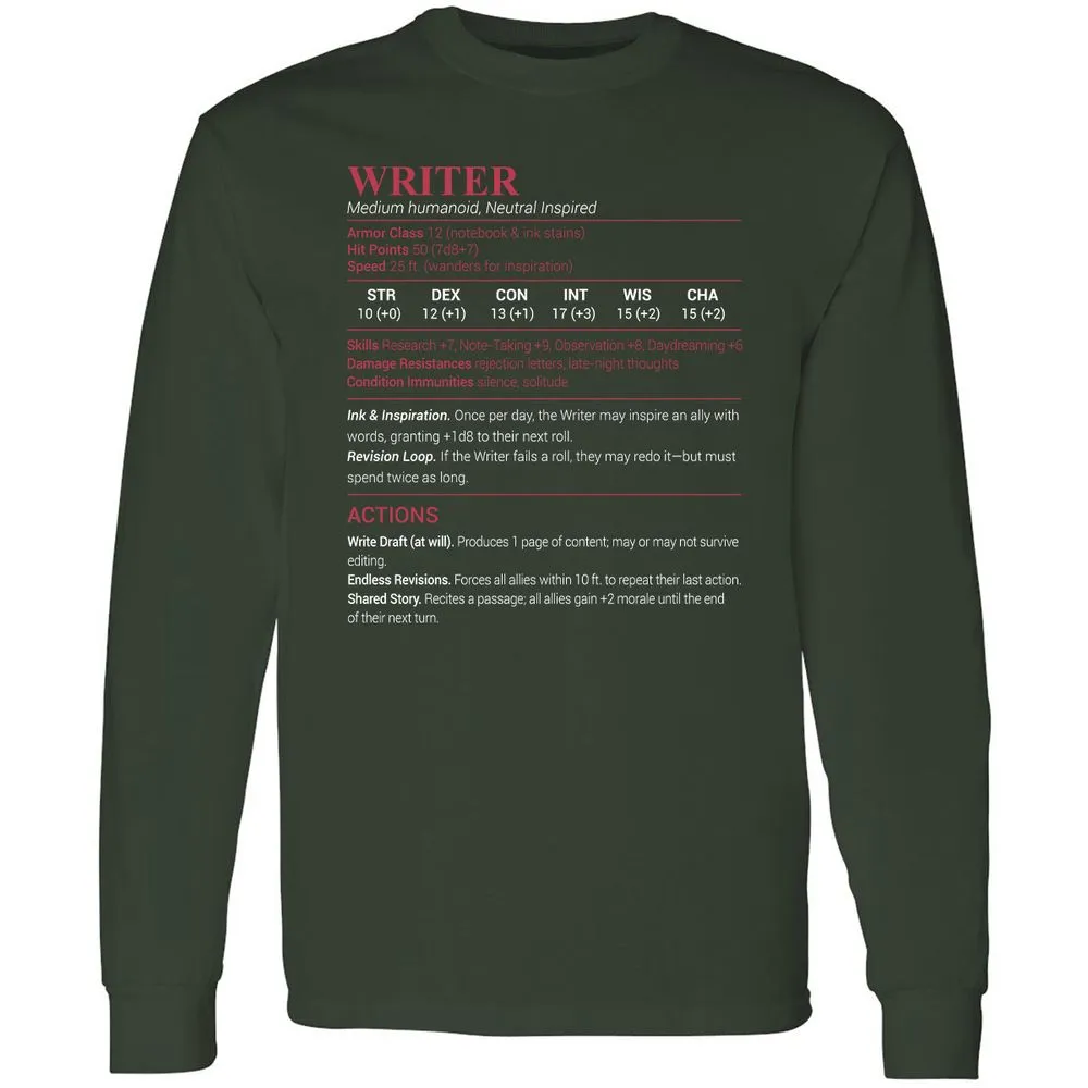 Writer Long Sleeve T-Shirt - Forest Green - 4