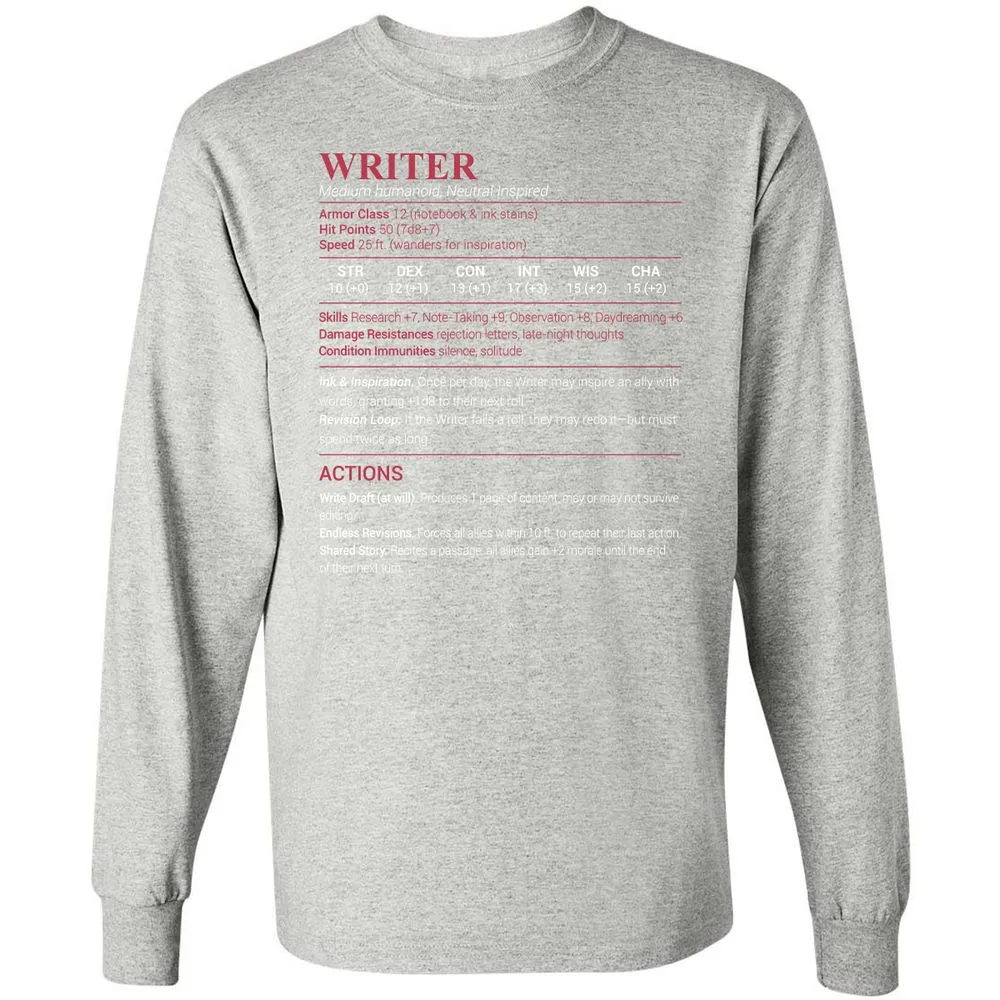 Writer Long Sleeve T-Shirt - Ash - 7