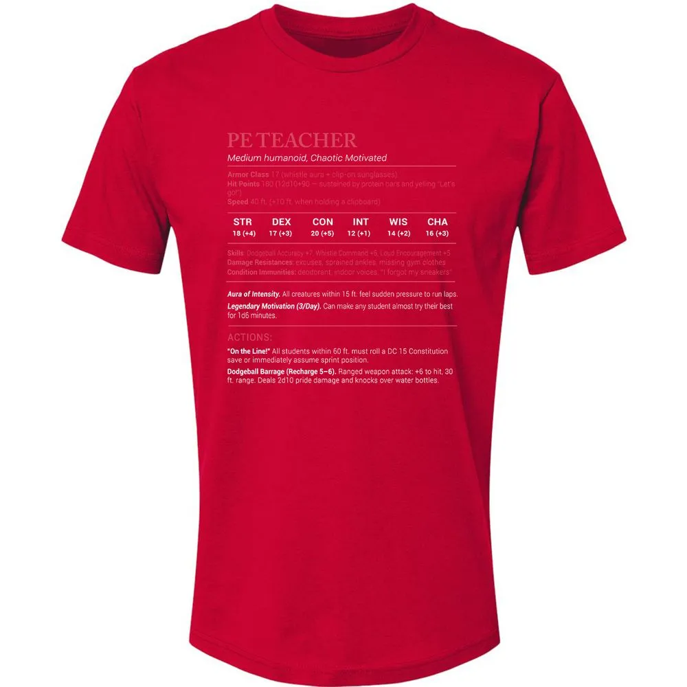 PE Teacher Stats Premium Unisex T-Shirt - Red - 6