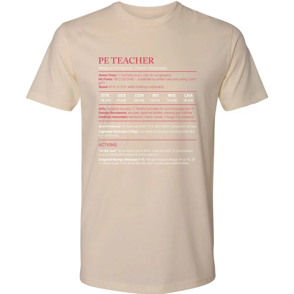 PE Teacher Stats Premium Unisex T-Shirt - Cream - 14