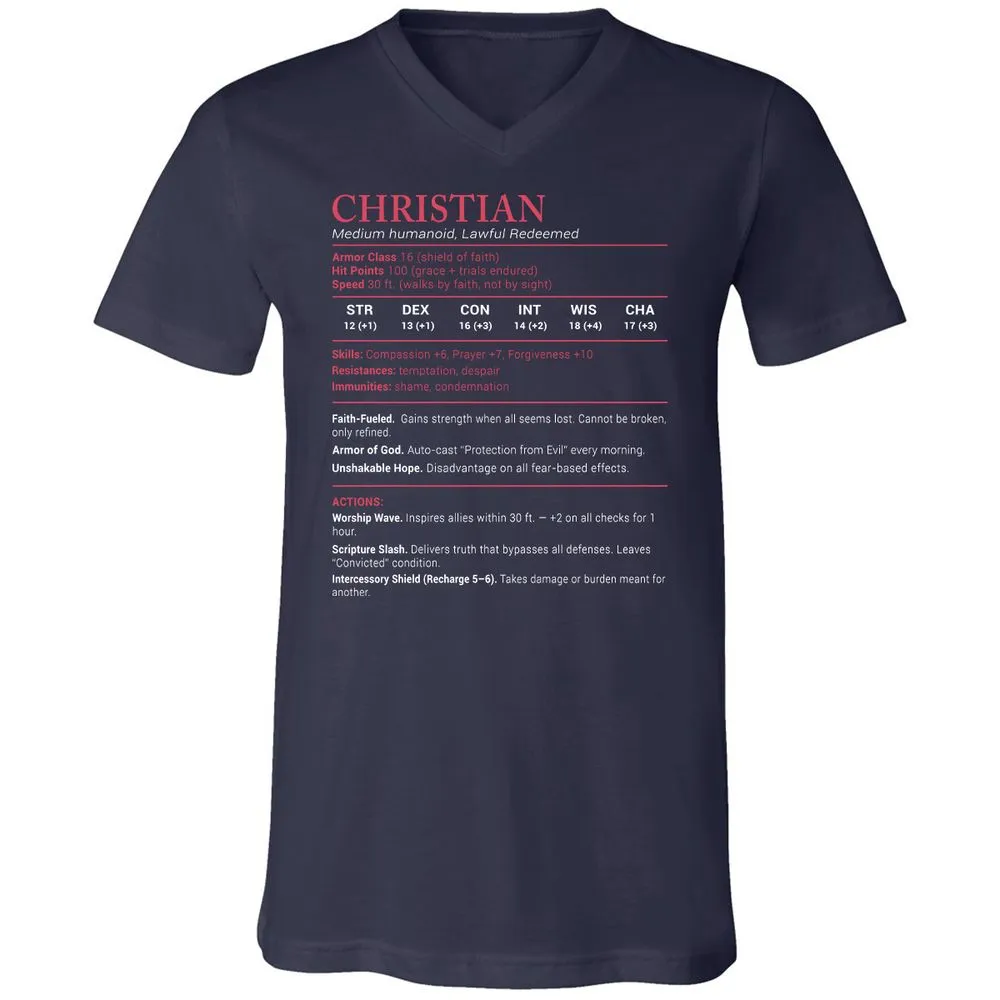 Christian Stats Unisex V-Neck T-Shirt - Navy - 2