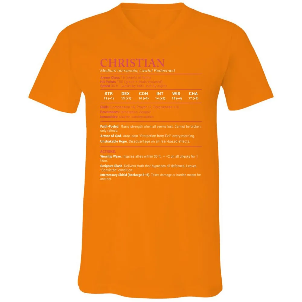 Christian Stats Unisex V-Neck T-Shirt - Orange - 11