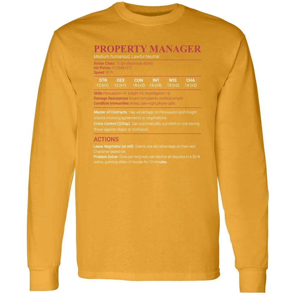 Property Manager Long Sleeve T-Shirt - Gold - 9
