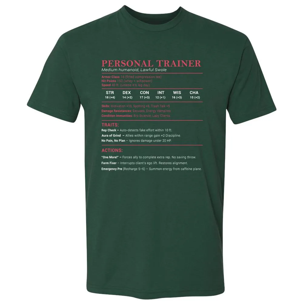Personal Trainer PT Stats Premium Unisex T-Shirt - Forest Green - 13