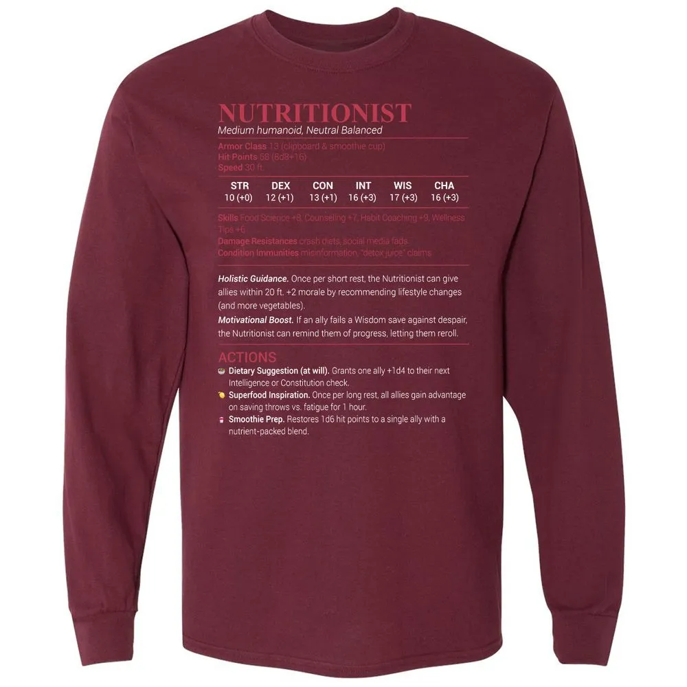 Nutritionist Long Sleeve T-Shirt - Maroon - 11