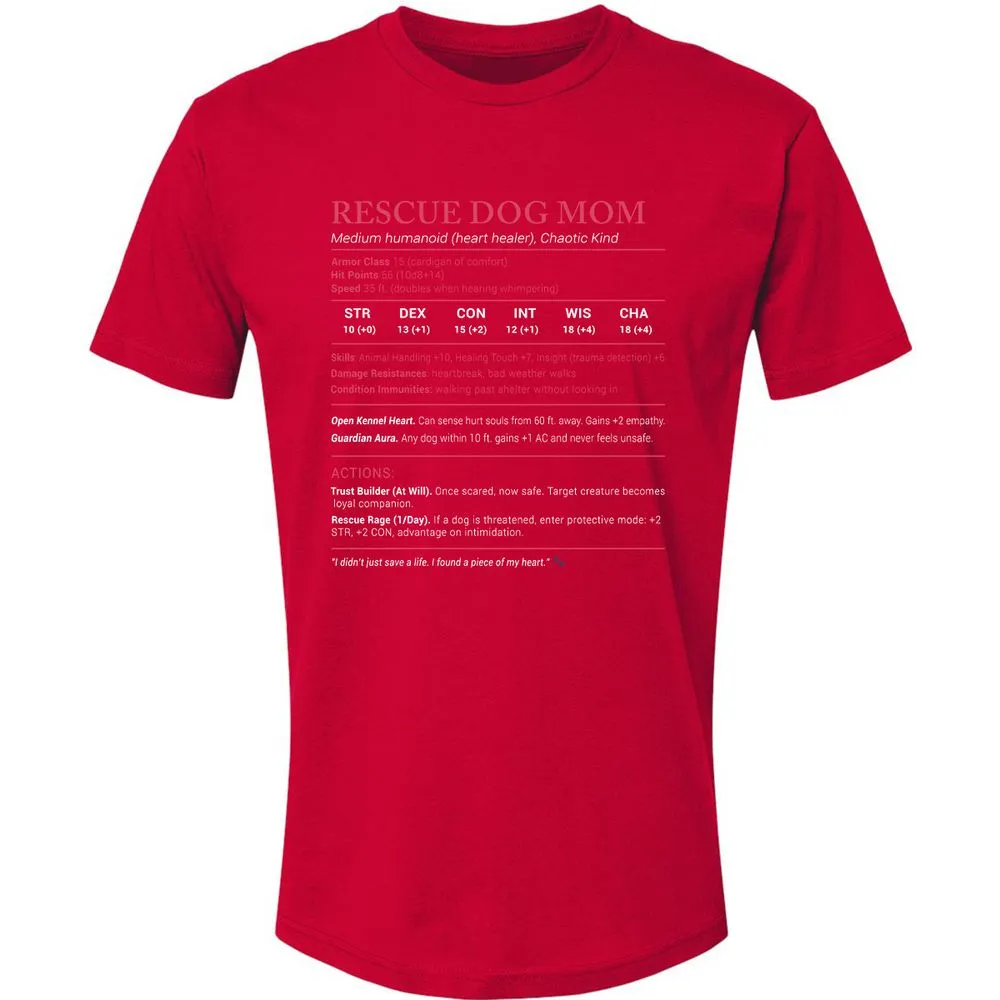 Rescue Dog Mom Stats Premium Unisex T-Shirt - Red - 6