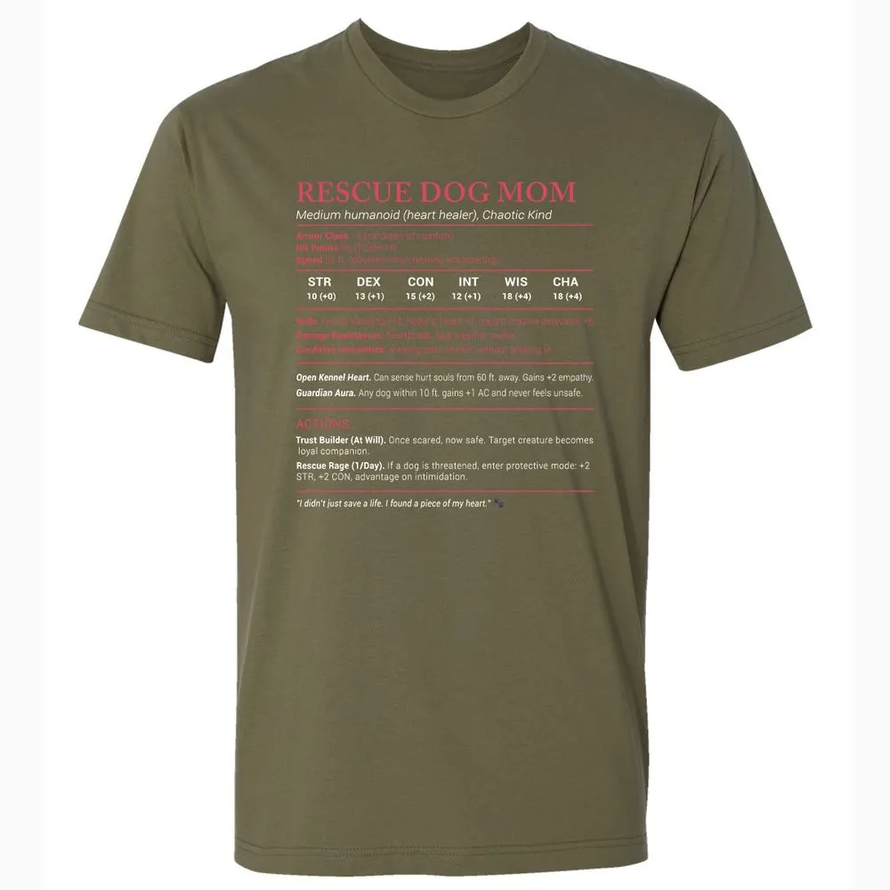 Rescue Dog Mom Stats Premium Unisex T-Shirt - Military Green - 5