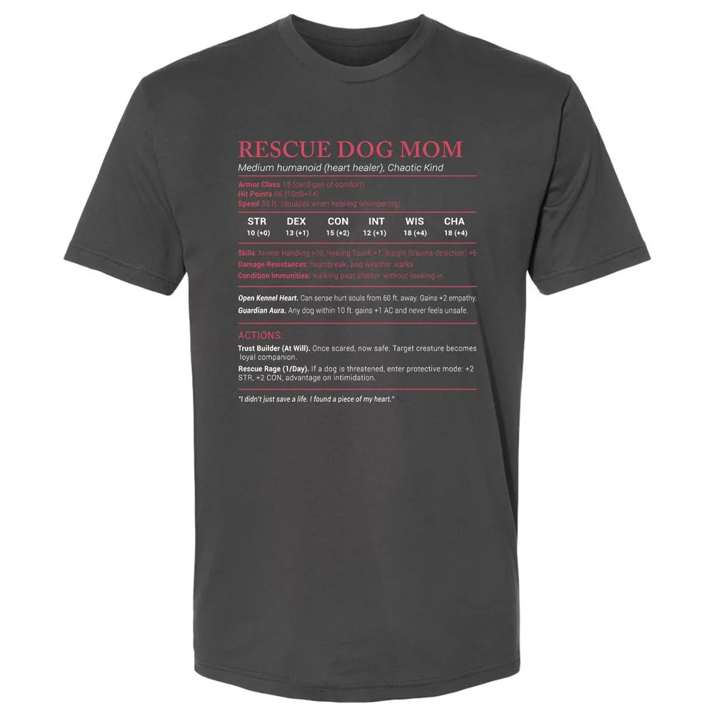 Rescue Dog Mom Stats Premium Unisex T-Shirt - Heavy Metal - 8