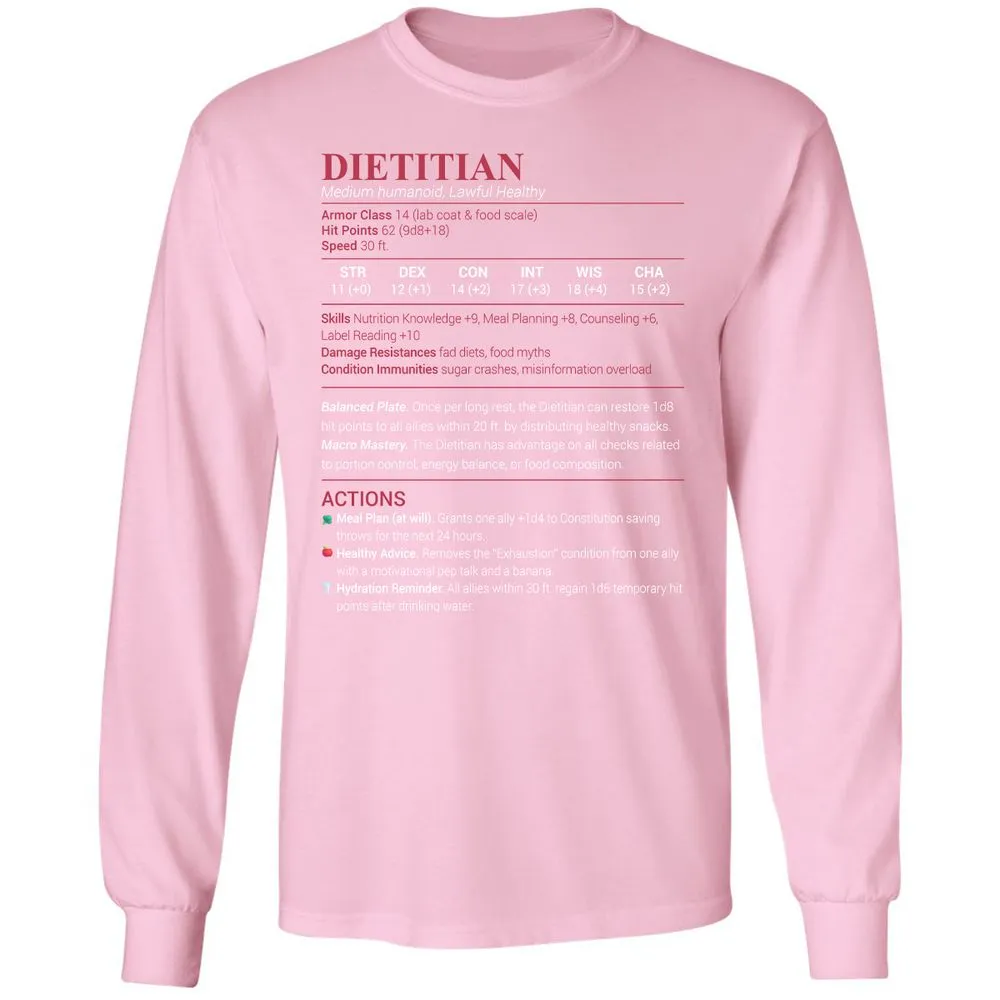 Dietitian Long Sleeve T-Shirt - Light Pink - 3