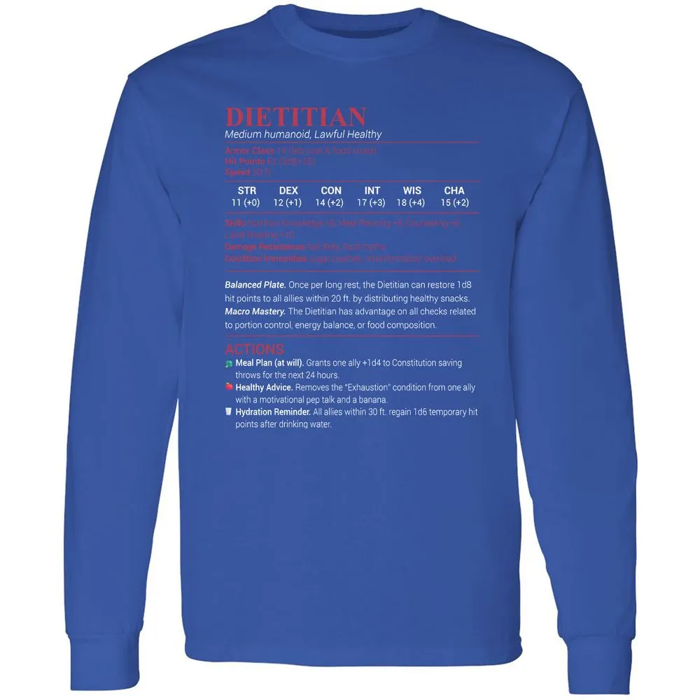 Dietitian Long Sleeve T-Shirt - Royal - 8