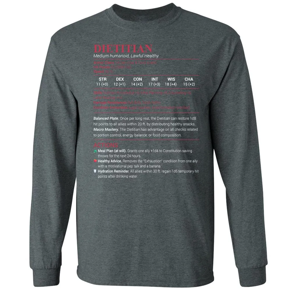 Dietitian Long Sleeve T-Shirt - Dark Heather - 15