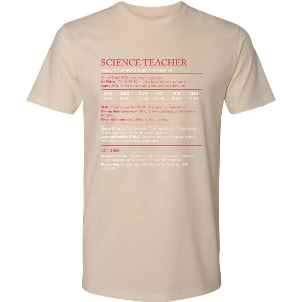 Science Teacher Stats Premium Unisex T-Shirt - Cream - 14
