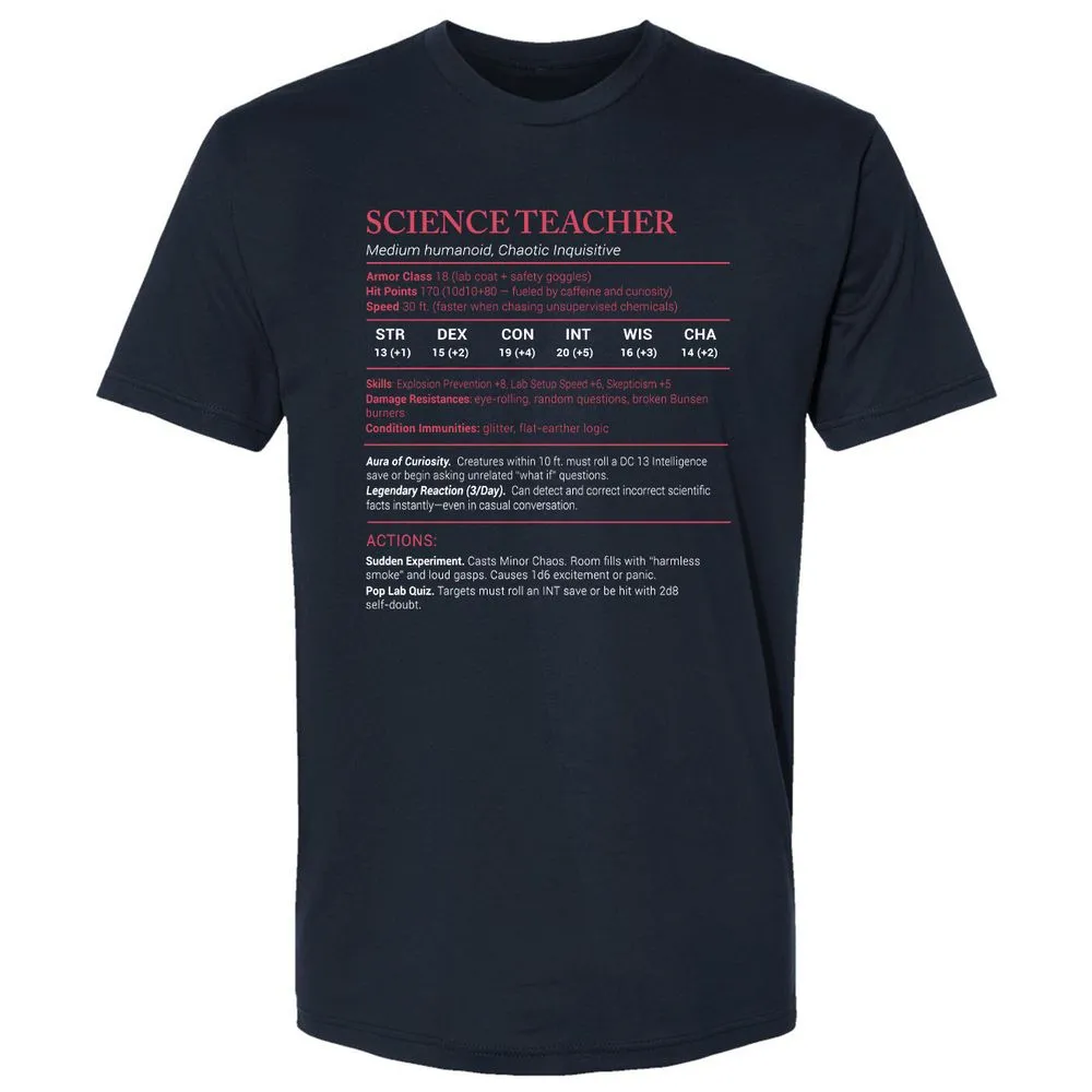 Science Teacher Stats Premium Unisex T-Shirt - Midnight Navy - 2