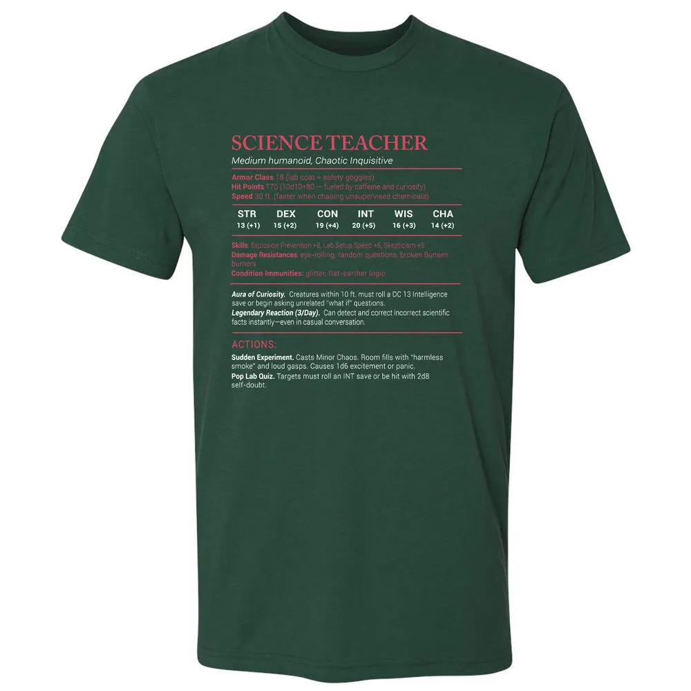Science Teacher Stats Premium Unisex T-Shirt - Forest Green - 13